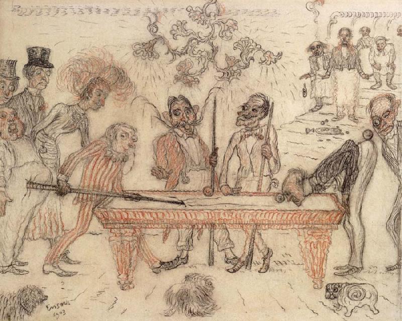 James Ensor The Billiard Cue in the Drap,Henri de Groux Playing Billiards